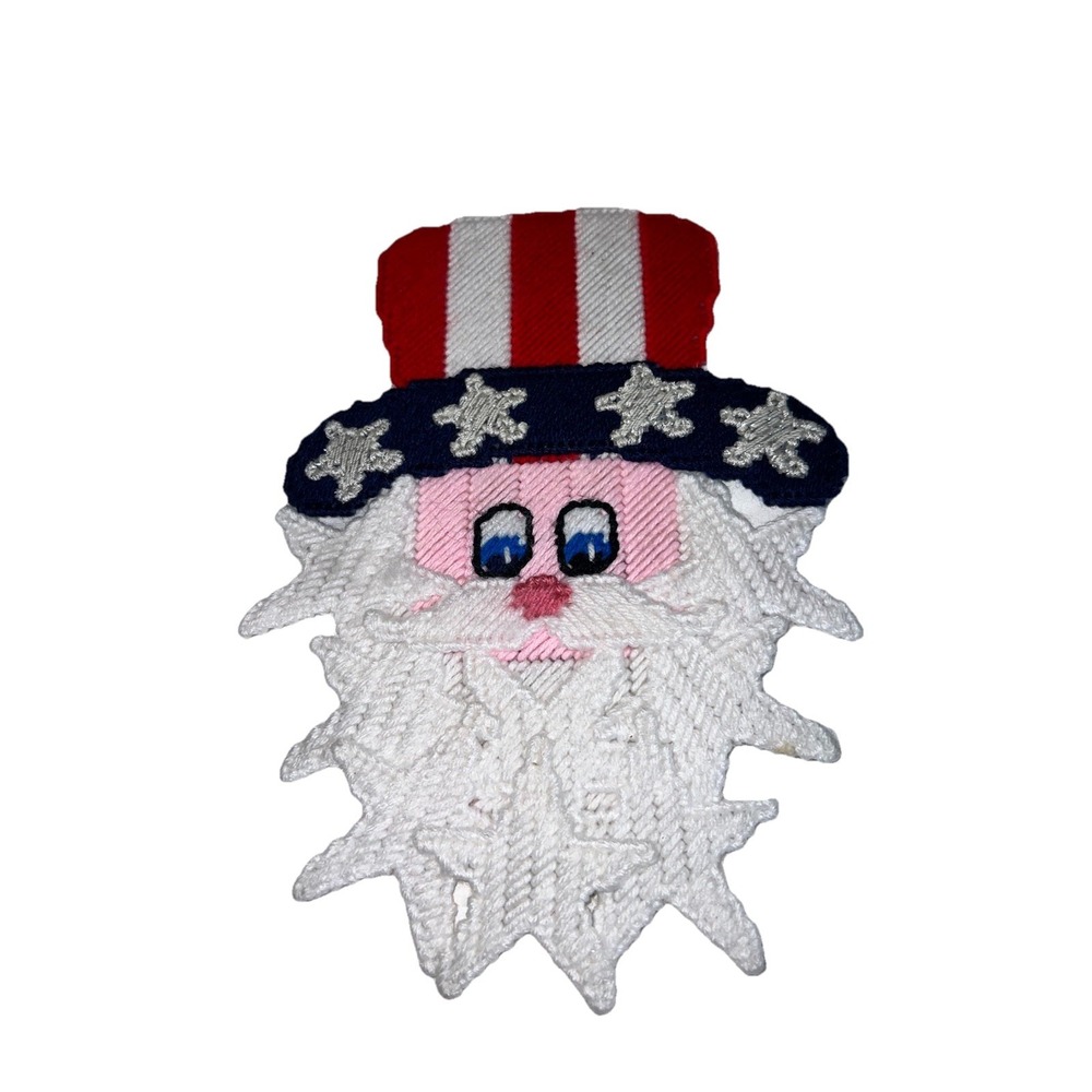 Vtg 1990s Handmade Uncle Sam Plastic Canvas Magnet Patriotic Americana Decor